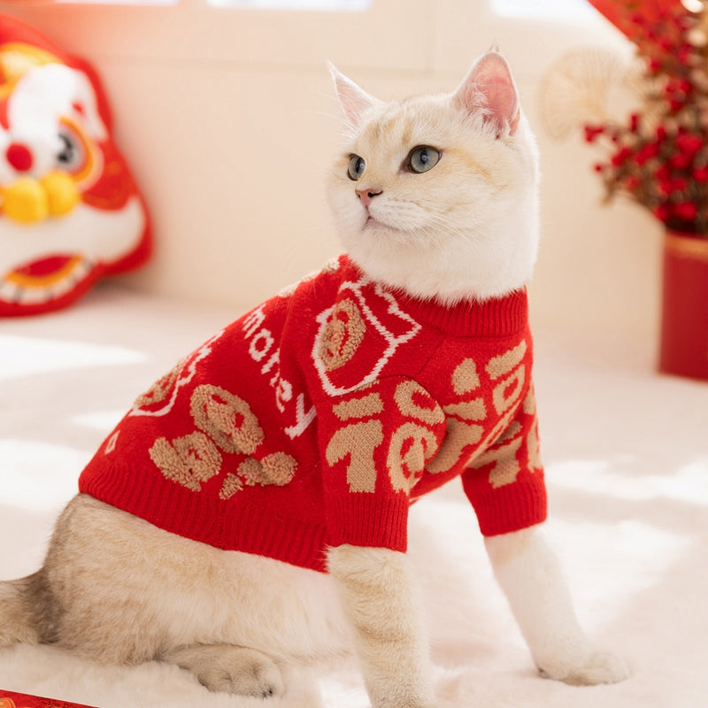 KFX-2779325 Lunar New Year Red "Fu" Luck Pet Sweater for Warmth and Festive Style