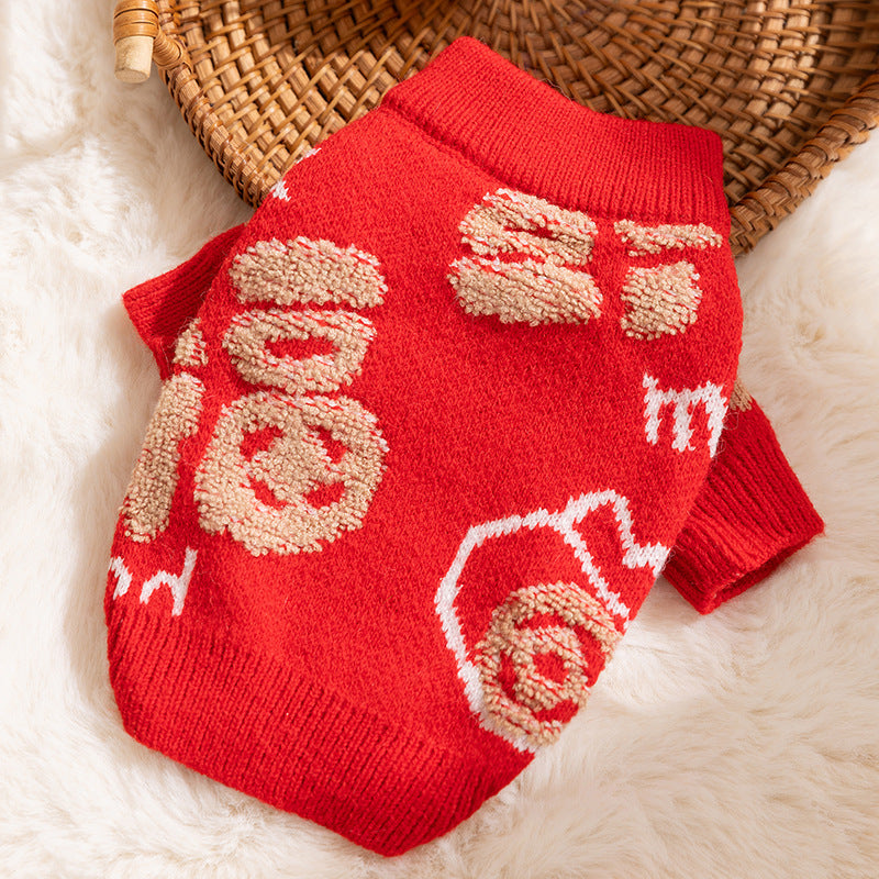 KFX-2779325 Lunar New Year Red "Fu" Luck Pet Sweater for Warmth and Festive Style