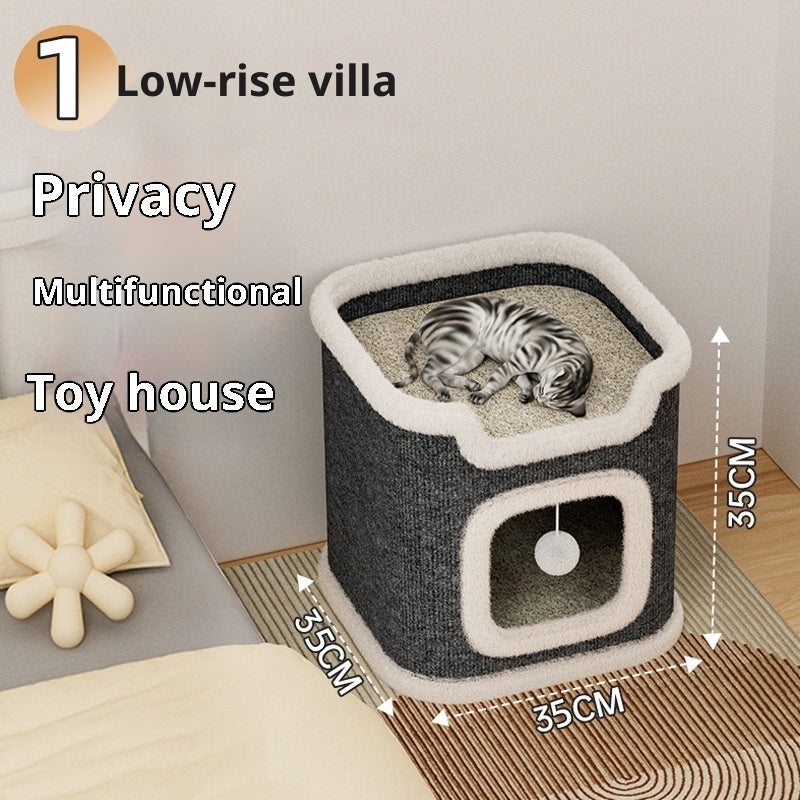 KFX-2783805 Stylish Semi-Enclosed Cat Climbing Frame with Scratching Post - Multiple Sizes Available