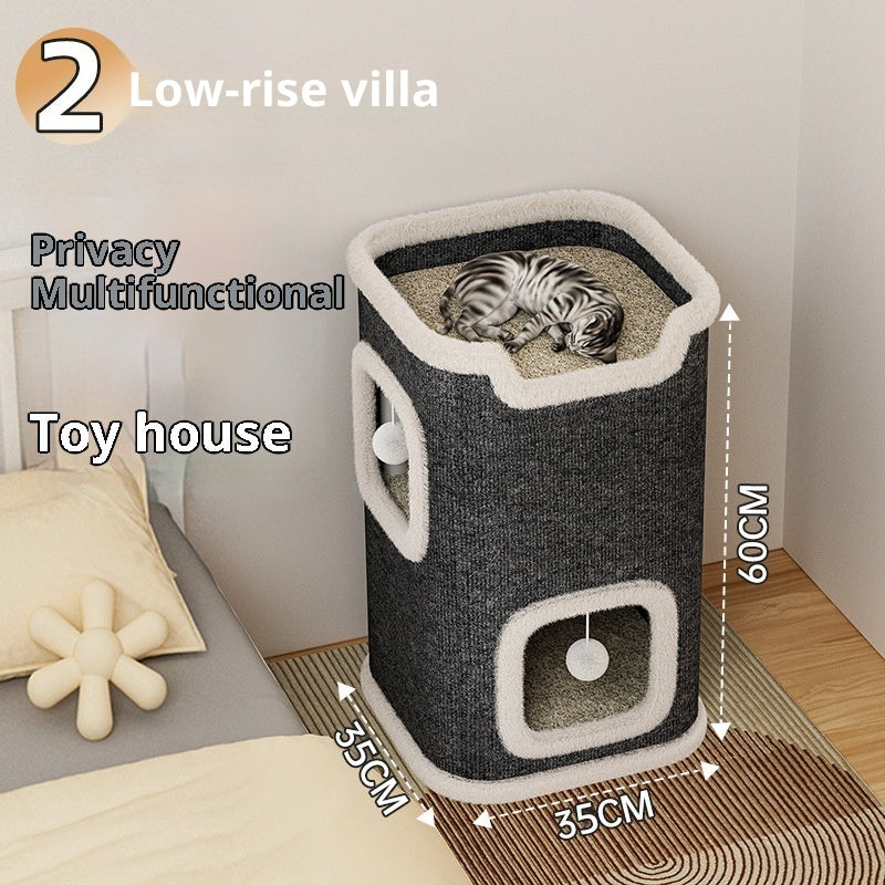 KFX-2783805 Stylish Semi-Enclosed Cat Climbing Frame with Scratching Post - Multiple Sizes Available