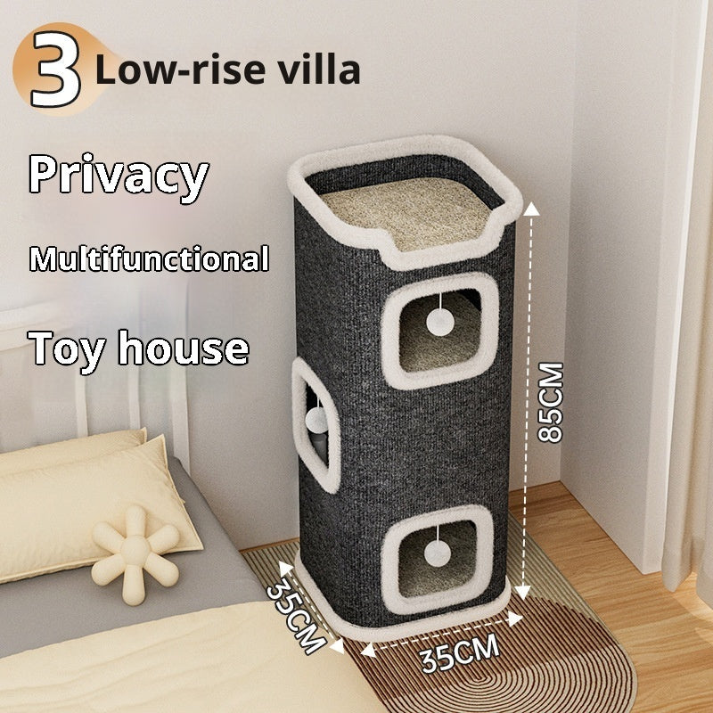 KFX-2783805 Stylish Semi-Enclosed Cat Climbing Frame with Scratching Post - Multiple Sizes Available