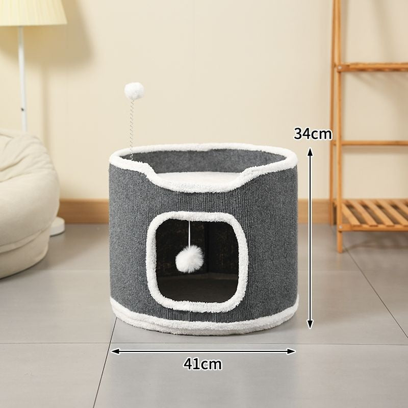 KFX-2783805 Stylish Semi-Enclosed Cat Climbing Frame with Scratching Post - Multiple Sizes Available