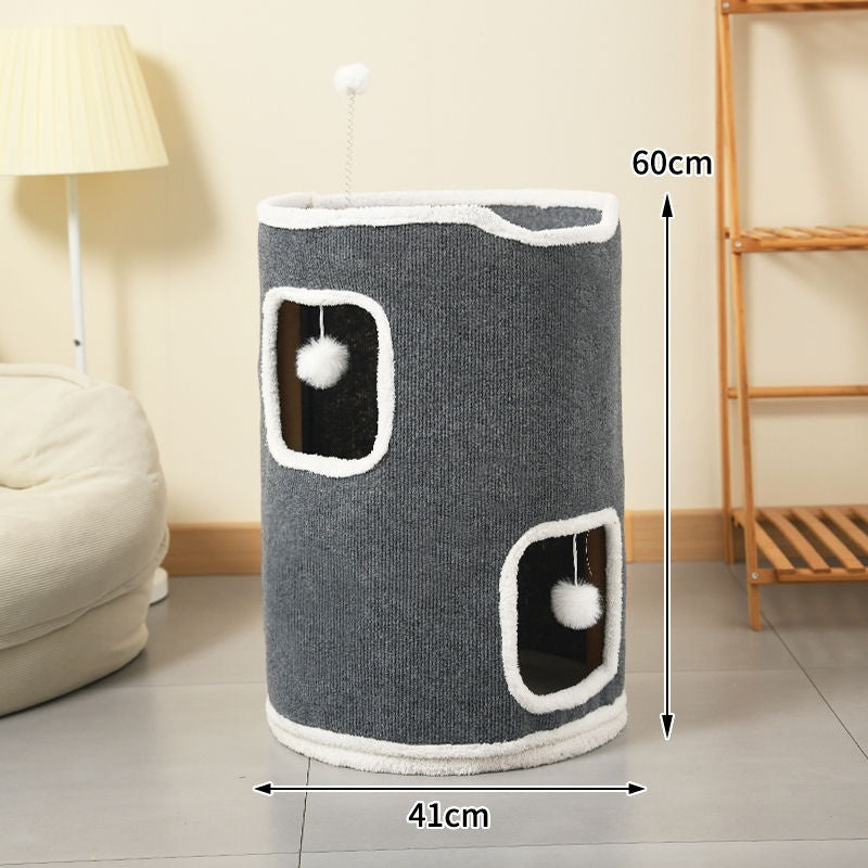 KFX-2783805 Stylish Semi-Enclosed Cat Climbing Frame with Scratching Post - Multiple Sizes Available
