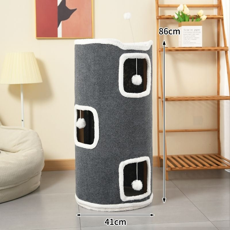 KFX-2783805 Stylish Semi-Enclosed Cat Climbing Frame with Scratching Post - Multiple Sizes Available