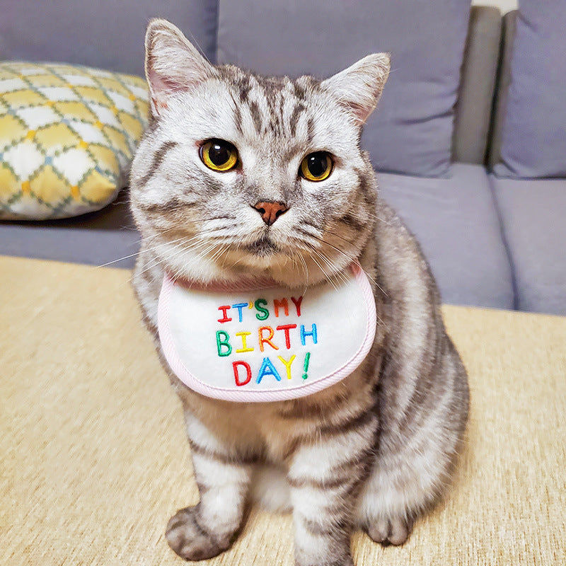 KFX-2784701 Reversible Triangle Scarf Bib for Cats - Pink and Blue Birthday Design, Polyester Material, Available in S and L
