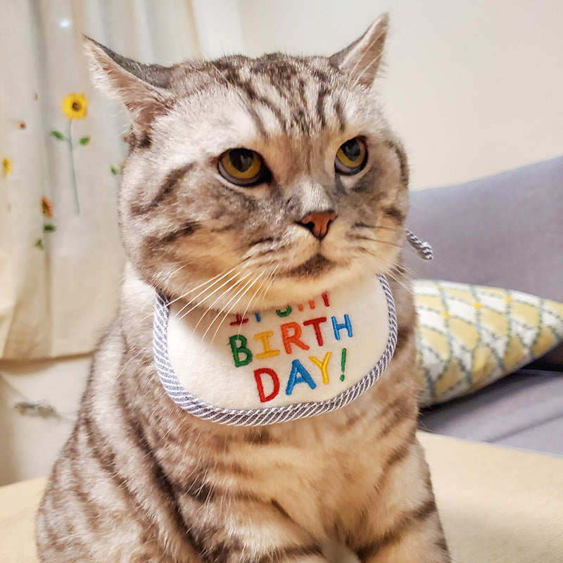 KFX-2784701 Reversible Triangle Scarf Bib for Cats - Pink and Blue Birthday Design, Polyester Material, Available in S and L