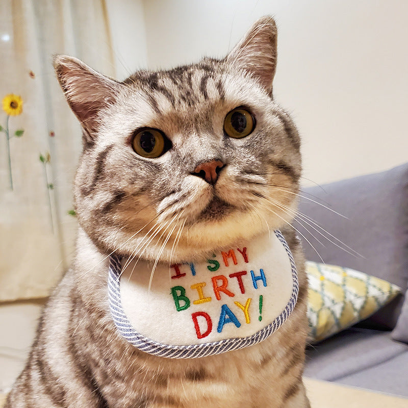 KFX-2784701 Reversible Triangle Scarf Bib for Cats - Pink and Blue Birthday Design, Polyester Material, Available in S and L