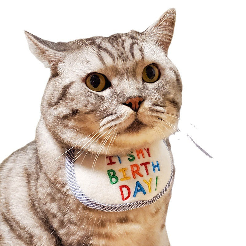 KFX-2784701 Reversible Triangle Scarf Bib for Cats - Pink and Blue Birthday Design, Polyester Material, Available in S and L