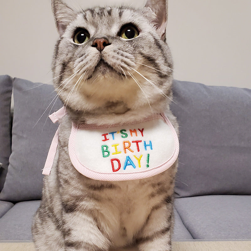 KFX-2784701 Reversible Triangle Scarf Bib for Cats - Pink and Blue Birthday Design, Polyester Material, Available in S and L