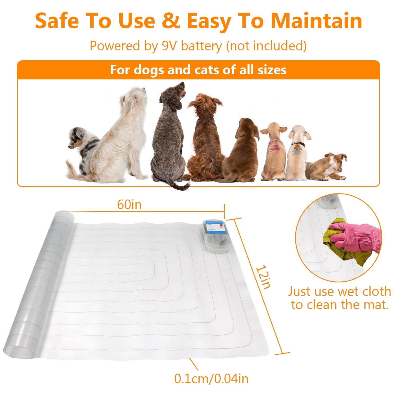 KFX-2785981 Electronic Pet Training Mat with 3 Modes - 60x12in Safe Shock Pad for Dogs and Cats