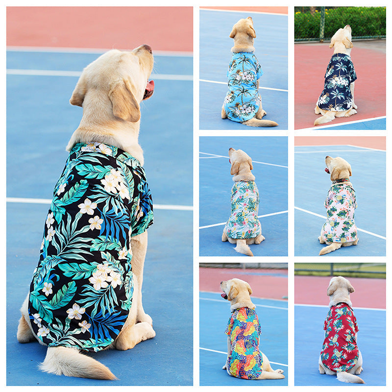 KFX-2788669 Summer Hawaiian Shirt for Large Dogs and Cats, Lightweight Polyester, Multiple Floral Designs, Various Sizes Available