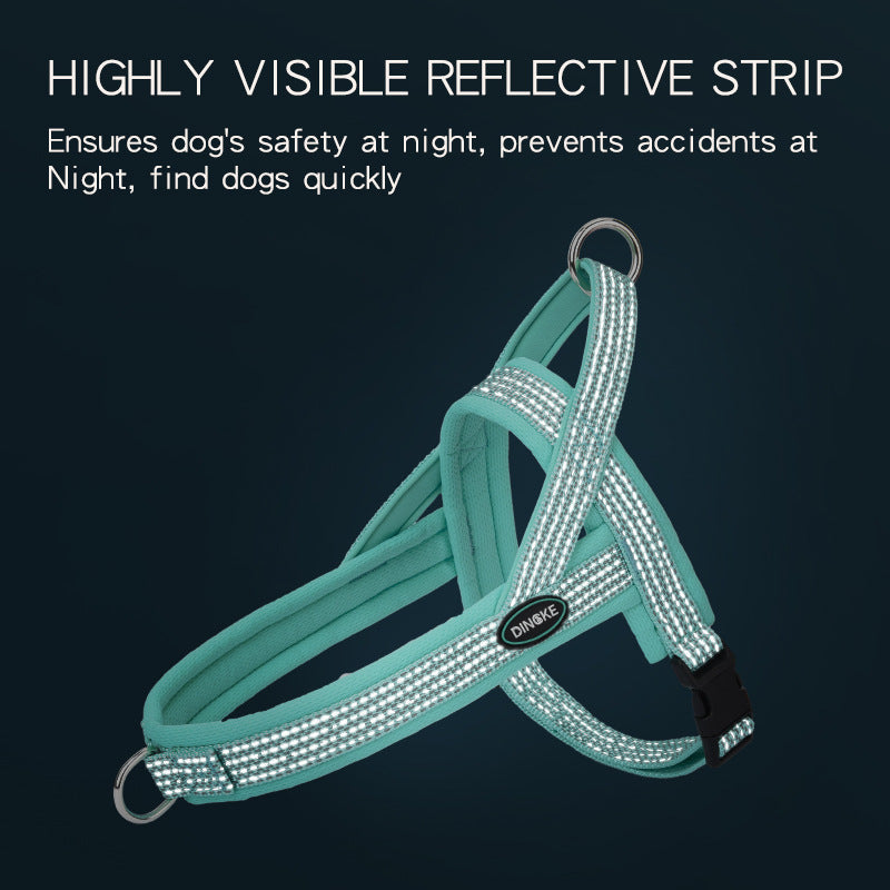KFX-2789565 Reflective Chest Strap with Traction Rope for Small to Large Dogs in Black, Green, Orange, Dark Blue