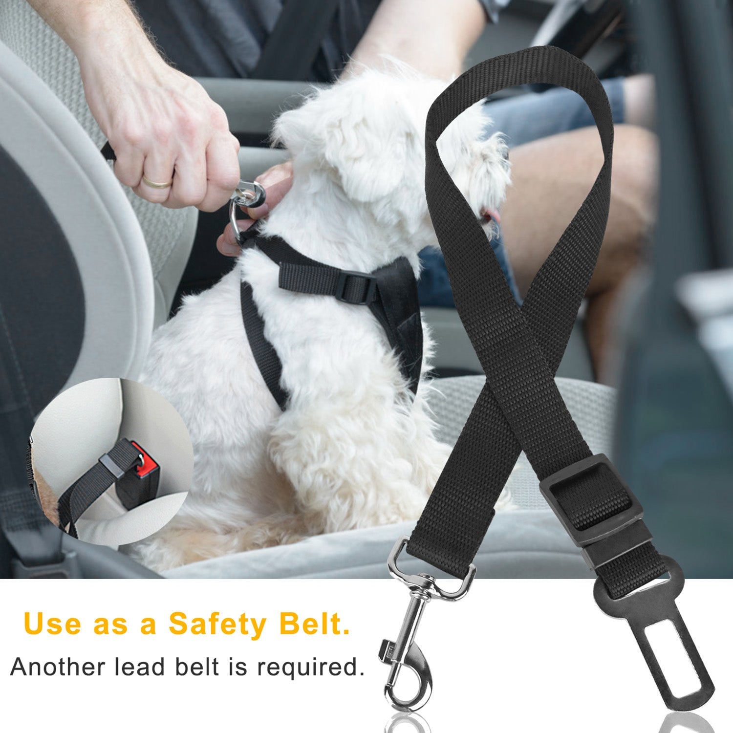 KFX-2790077 Adjustable Pet Seat Belt Leash for Dogs and Cats – Safety Harness Car Straps with Swivel Carabiner, Nylon Fabric, 1.37ft-2.2ft Length