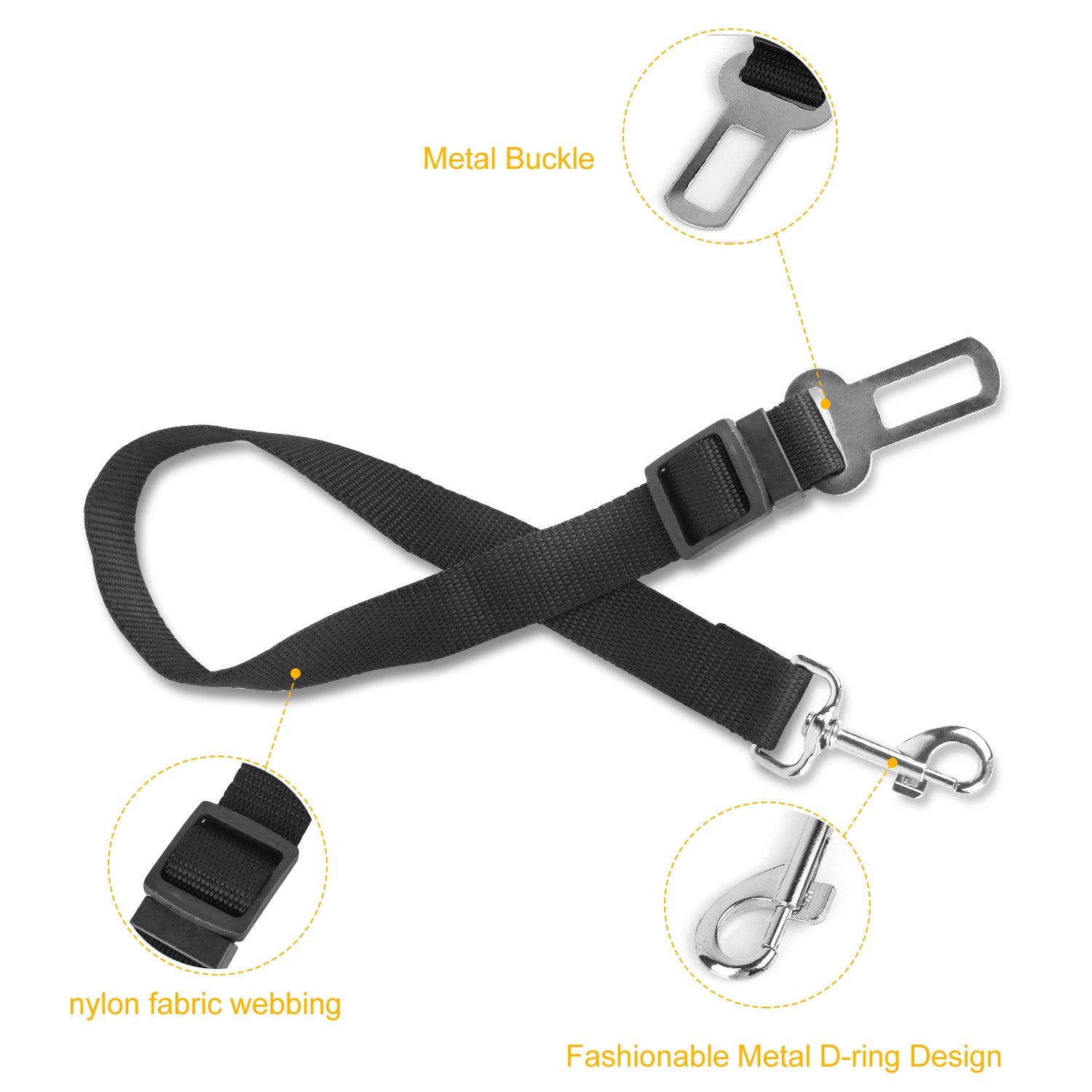 KFX-2790077 Adjustable Pet Seat Belt Leash for Dogs and Cats – Safety Harness Car Straps with Swivel Carabiner, Nylon Fabric, 1.37ft-2.2ft Length