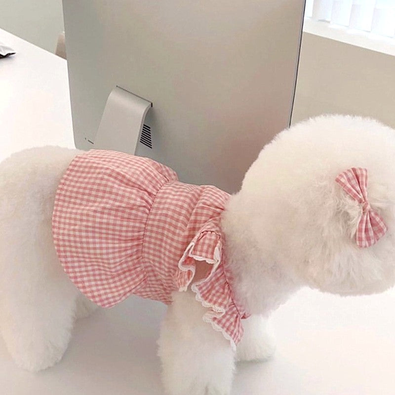 KFX-2790845 Summer Pink Dog Vest with Strap Lace Skirt and Hair Clip