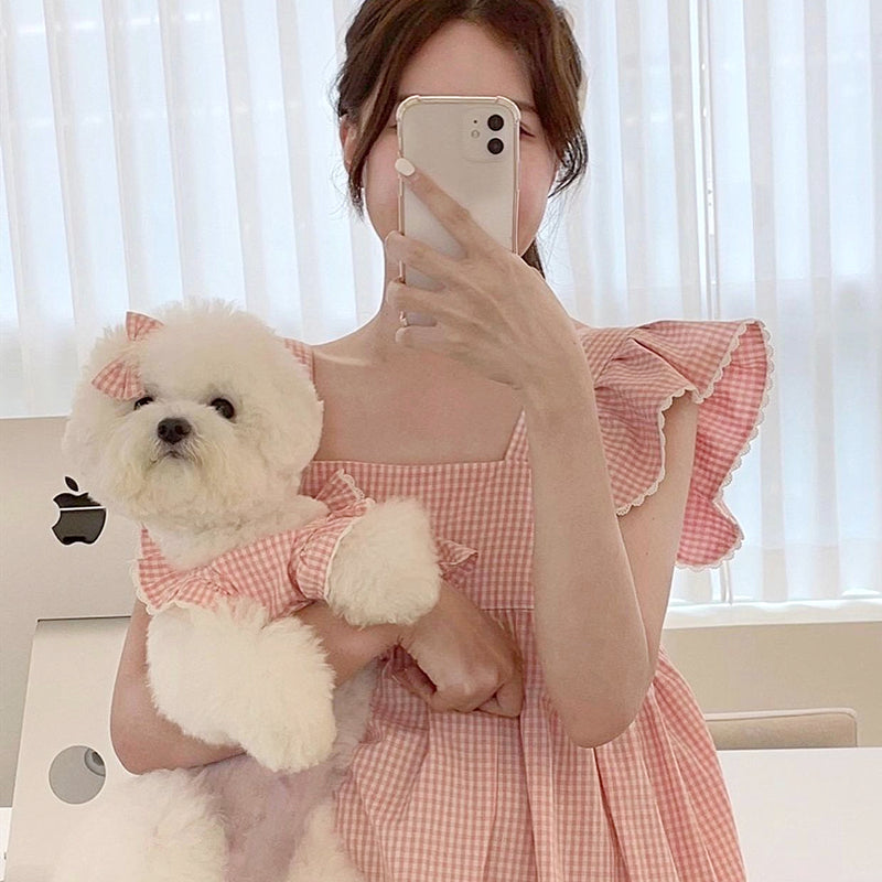 KFX-2790845 Summer Pink Dog Vest with Strap Lace Skirt and Hair Clip