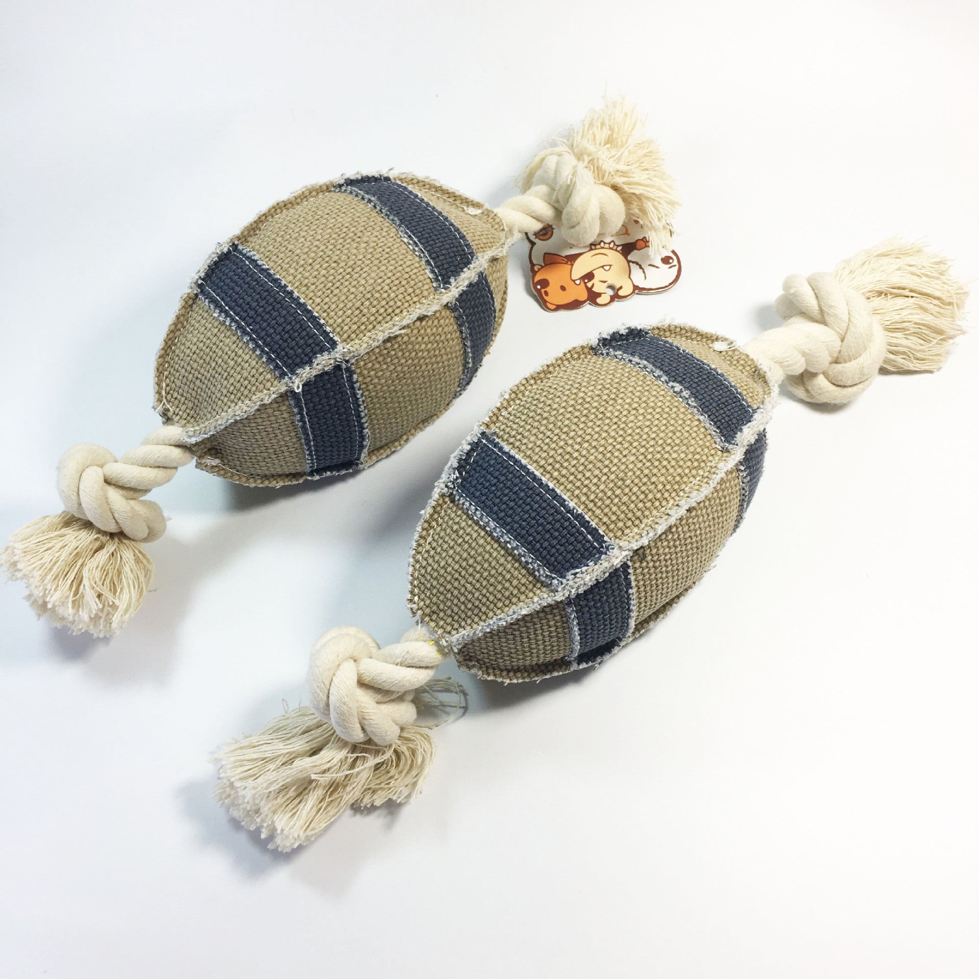 KFX-2791101 Linen Cotton Rope Dog Toy - Bite Resistant Rugby Style for Training