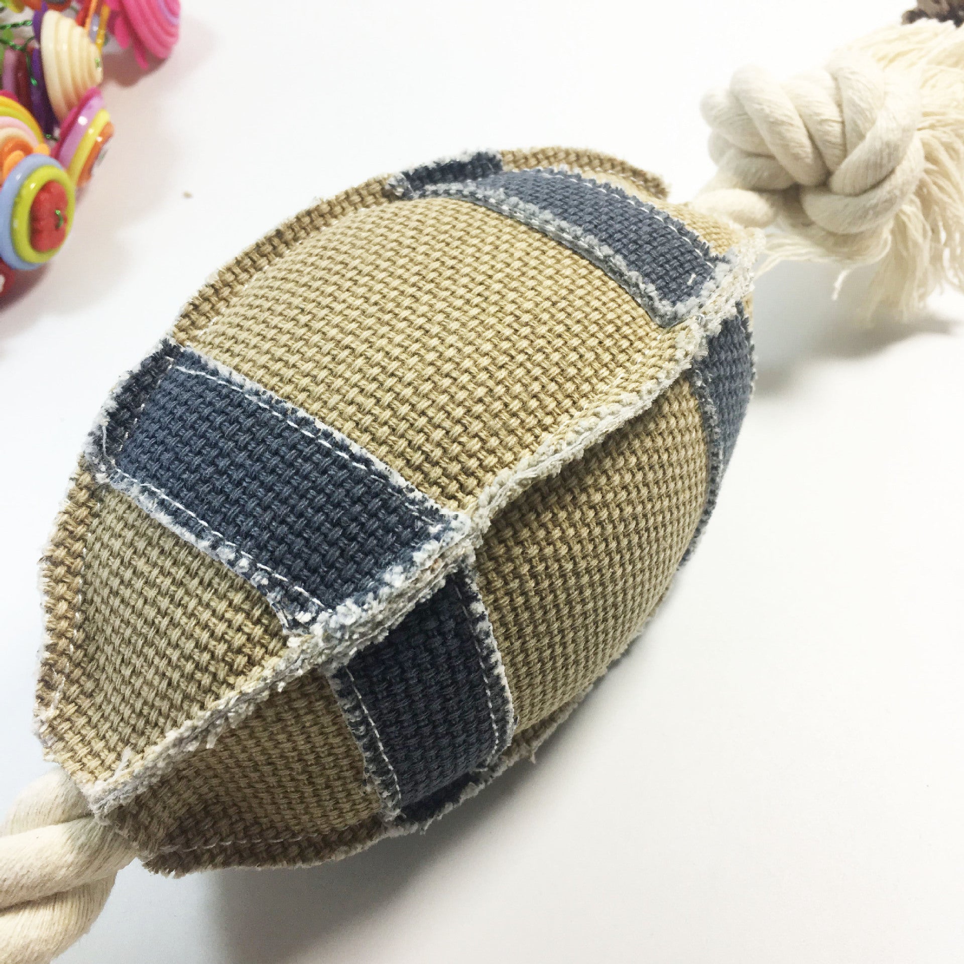 KFX-2791101 Linen Cotton Rope Dog Toy - Bite Resistant Rugby Style for Training