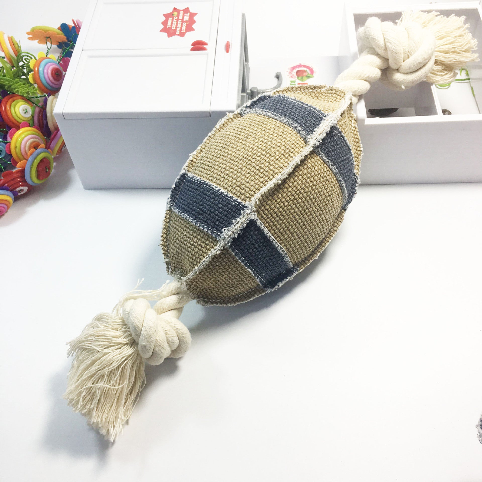 KFX-2791101 Linen Cotton Rope Dog Toy - Bite Resistant Rugby Style for Training