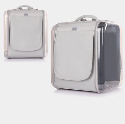 KFX-2792509 Portable Cat Backpack in Soft Polyester - Agate Gray, Lemon Yellow, Light Peach Pink, Light Blue, Navy Green Leaves
