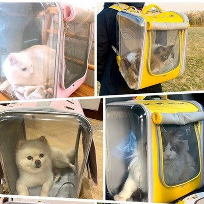 KFX-2792509 Portable Cat Backpack in Soft Polyester - Agate Gray, Lemon Yellow, Light Peach Pink, Light Blue, Navy Green Leaves