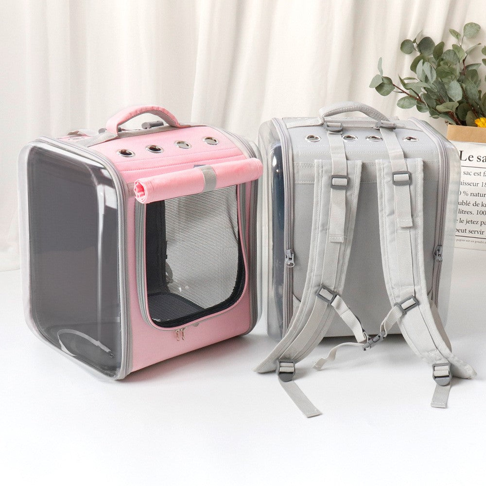 KFX-2792509 Portable Cat Backpack in Soft Polyester - Agate Gray, Lemon Yellow, Light Peach Pink, Light Blue, Navy Green Leaves