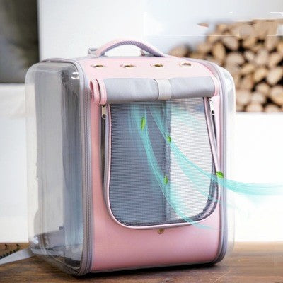 KFX-2792509 Portable Cat Backpack in Soft Polyester - Agate Gray, Lemon Yellow, Light Peach Pink, Light Blue, Navy Green Leaves