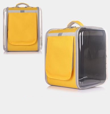 KFX-2792509 Portable Cat Backpack in Soft Polyester - Agate Gray, Lemon Yellow, Light Peach Pink, Light Blue, Navy Green Leaves