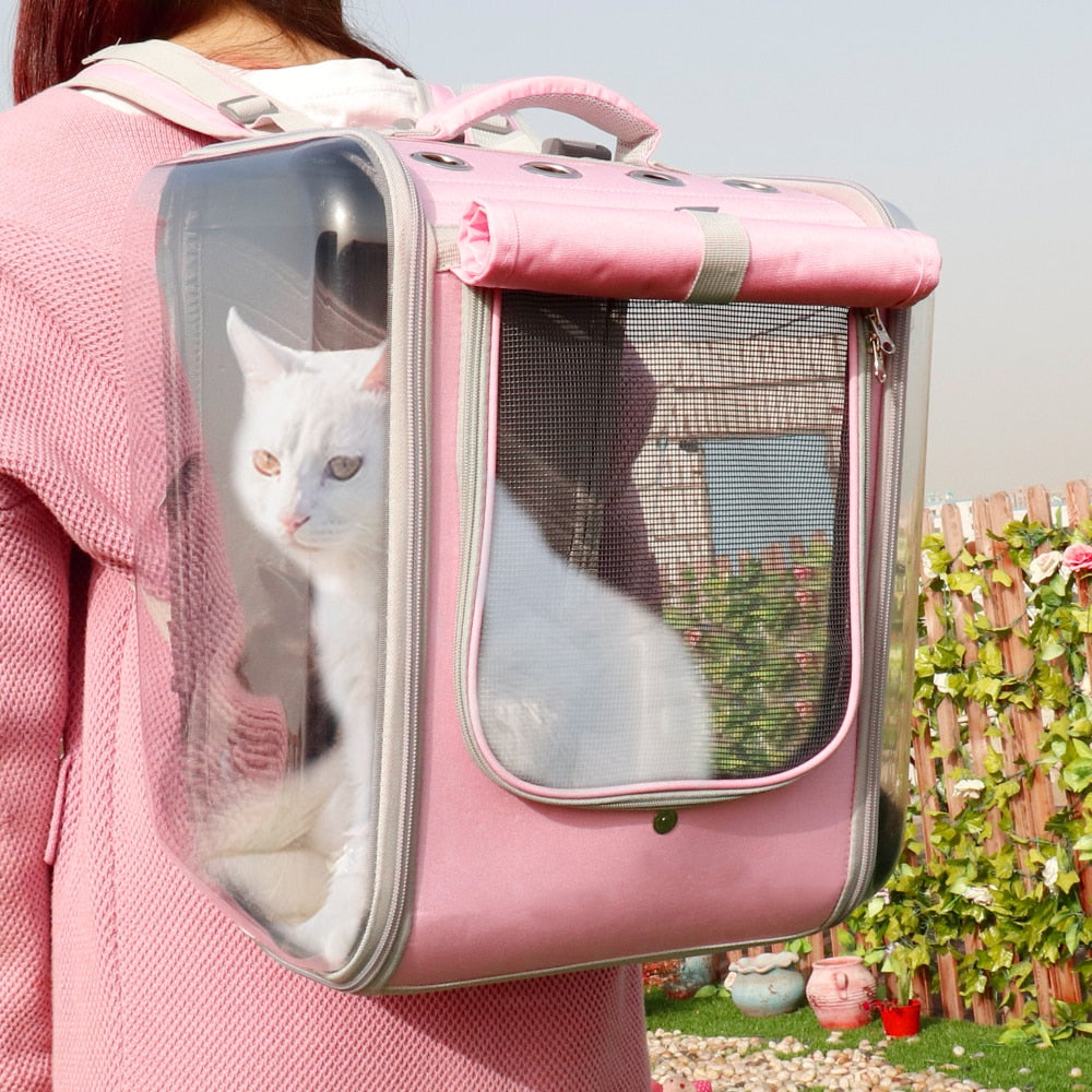 KFX-2792509 Portable Cat Backpack in Soft Polyester - Agate Gray, Lemon Yellow, Light Peach Pink, Light Blue, Navy Green Leaves