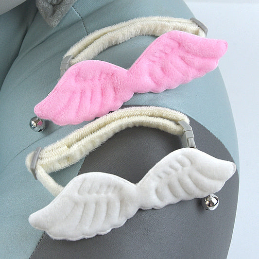 KFX-2794045 Cat Angel Wings Collar with Bell - Solid Color, Adjustable Polyester Design, White & Pink