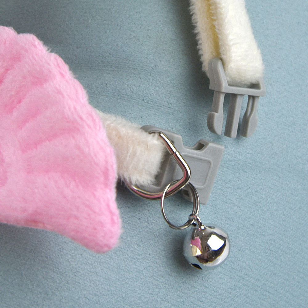 KFX-2794045 Cat Angel Wings Collar with Bell - Solid Color, Adjustable Polyester Design, White & Pink