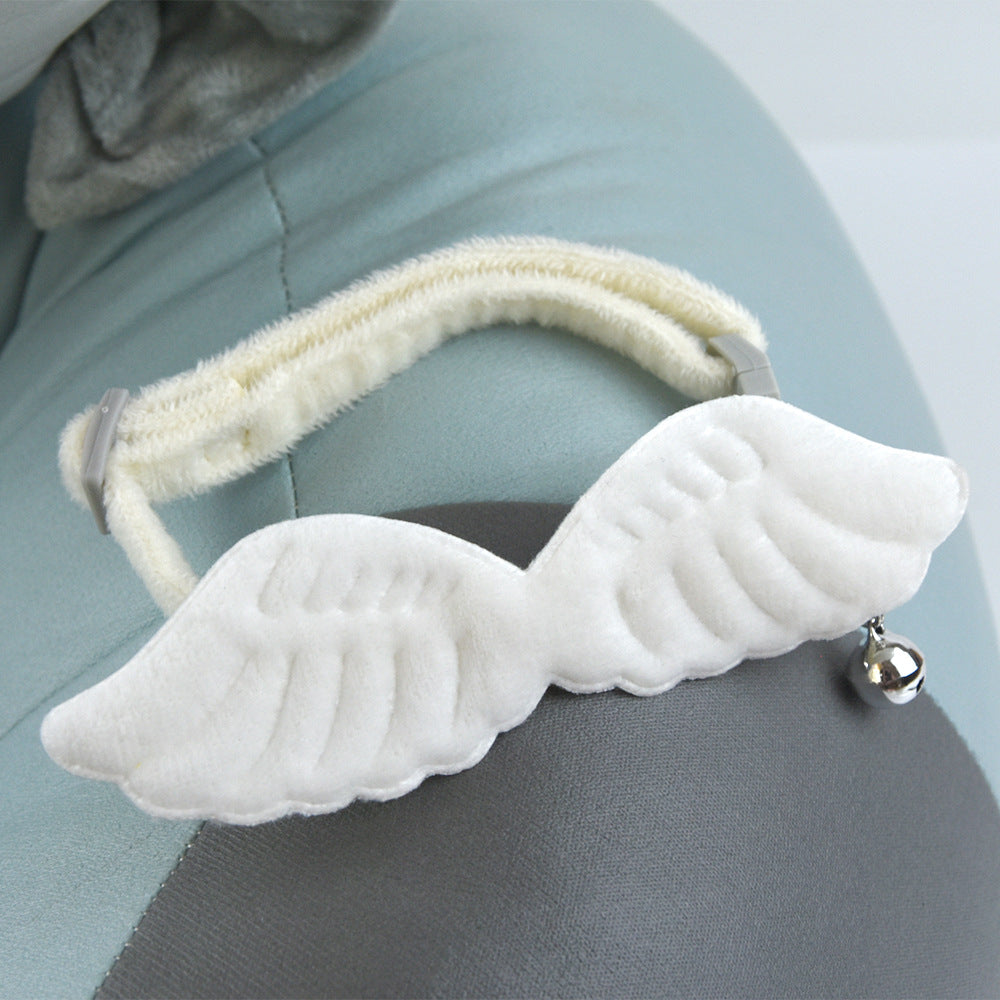 KFX-2794045 Cat Angel Wings Collar with Bell - Solid Color, Adjustable Polyester Design, White & Pink