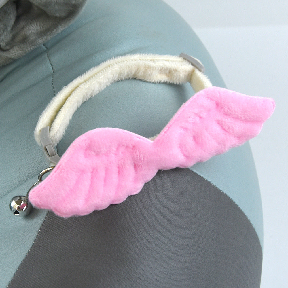KFX-2794045 Cat Angel Wings Collar with Bell - Solid Color, Adjustable Polyester Design, White & Pink