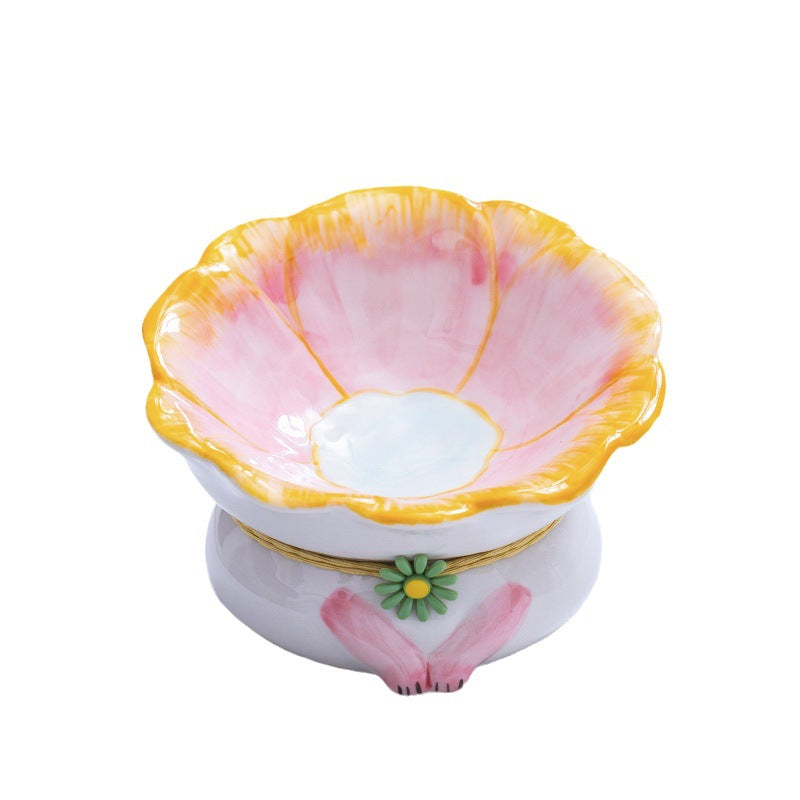 KFX-2796221 Ceramic Cat Bowl in Pink, Blue, Yellow, and Green - Stylish Food Holder for Pets