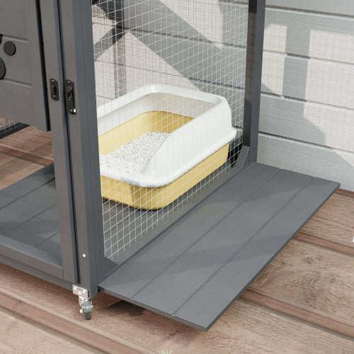 KFX-2805437 Outdoor Cat Enclosure with Window Access, 4-Tier Cat House on Wheels, Waterproof Roof, Large Space for Multiple Cats