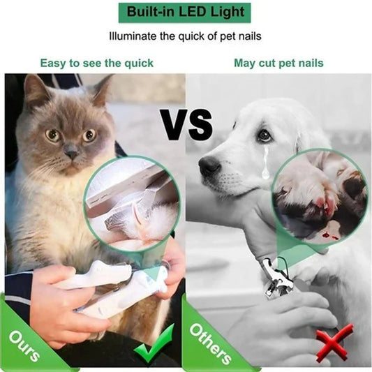KFX-2805565 LED Light Pet Nail Clippers for Small Dogs and Cats - Stainless Steel Nail Trimmer with Built-in Nail File and Collection Design