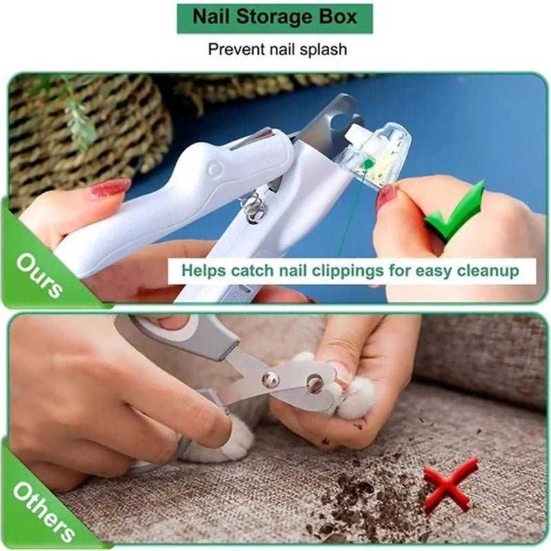 KFX-2805565 LED Light Pet Nail Clippers for Small Dogs and Cats - Stainless Steel Nail Trimmer with Built-in Nail File and Collection Design