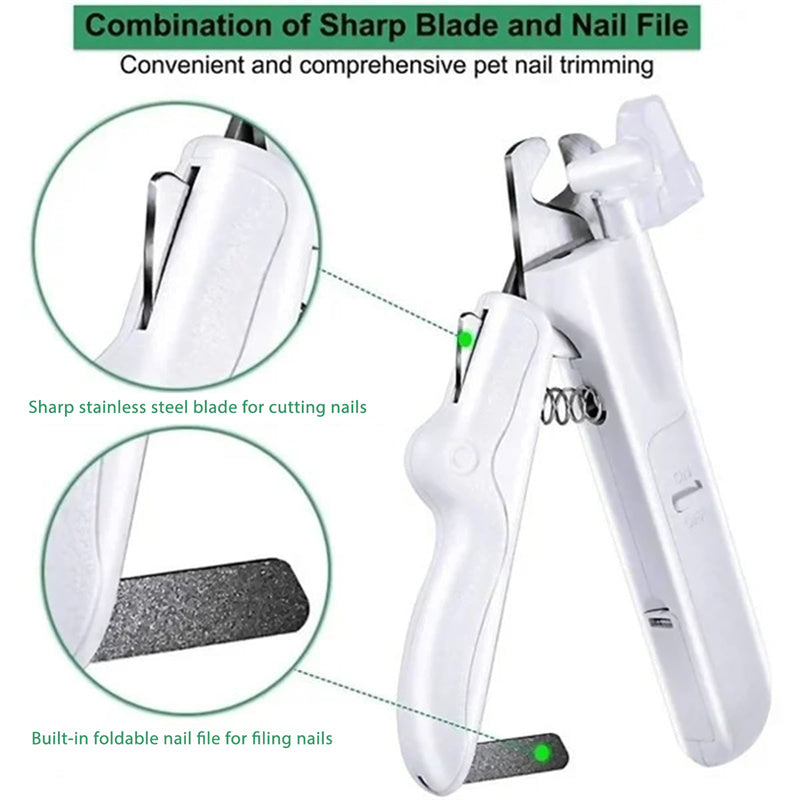 KFX-2805565 LED Light Pet Nail Clippers for Small Dogs and Cats - Stainless Steel Nail Trimmer with Built-in Nail File and Collection Design