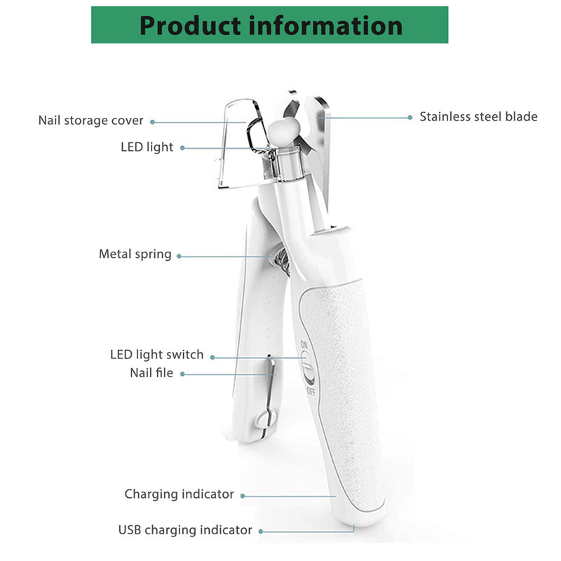 KFX-2805565 LED Light Pet Nail Clippers for Small Dogs and Cats - Stainless Steel Nail Trimmer with Built-in Nail File and Collection Design