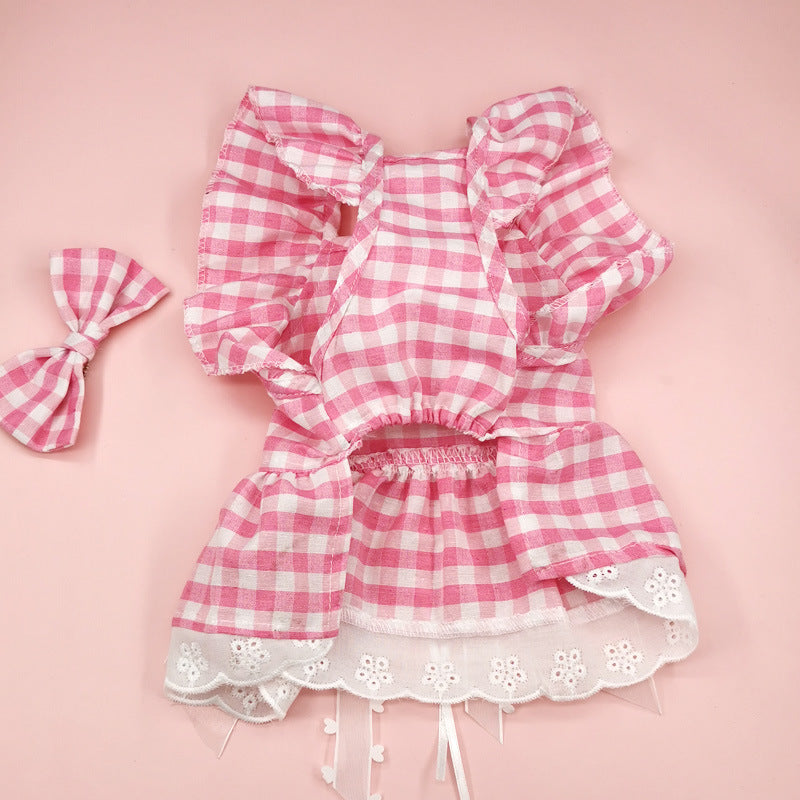 KFX-2806333 Lace Princess Plaid Gauze Skirt for Dogs in Black Daisy, Pink Daisy, and Pink Plaid Bow