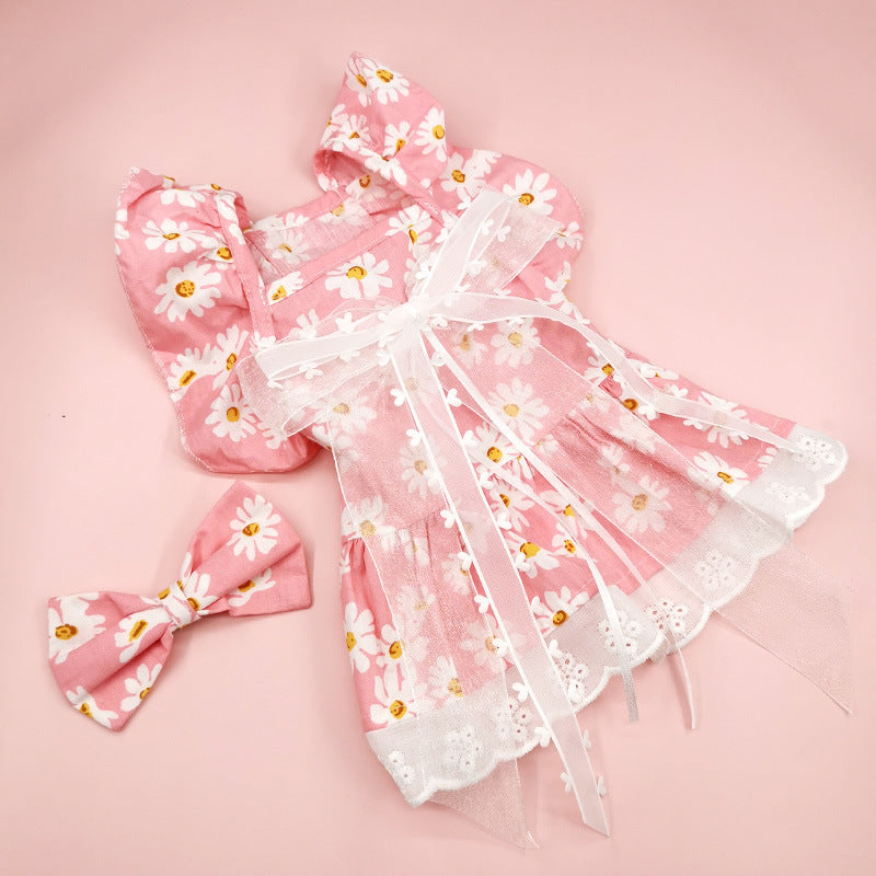KFX-2806333 Lace Princess Plaid Gauze Skirt for Dogs in Black Daisy, Pink Daisy, and Pink Plaid Bow