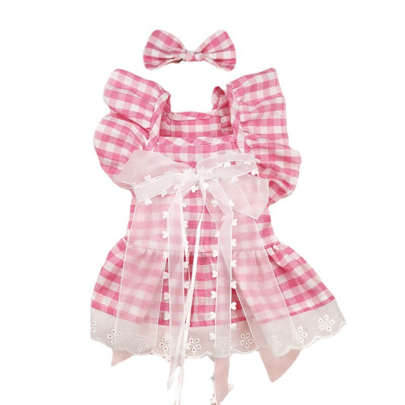 KFX-2806333 Lace Princess Plaid Gauze Skirt for Dogs in Black Daisy, Pink Daisy, and Pink Plaid Bow
