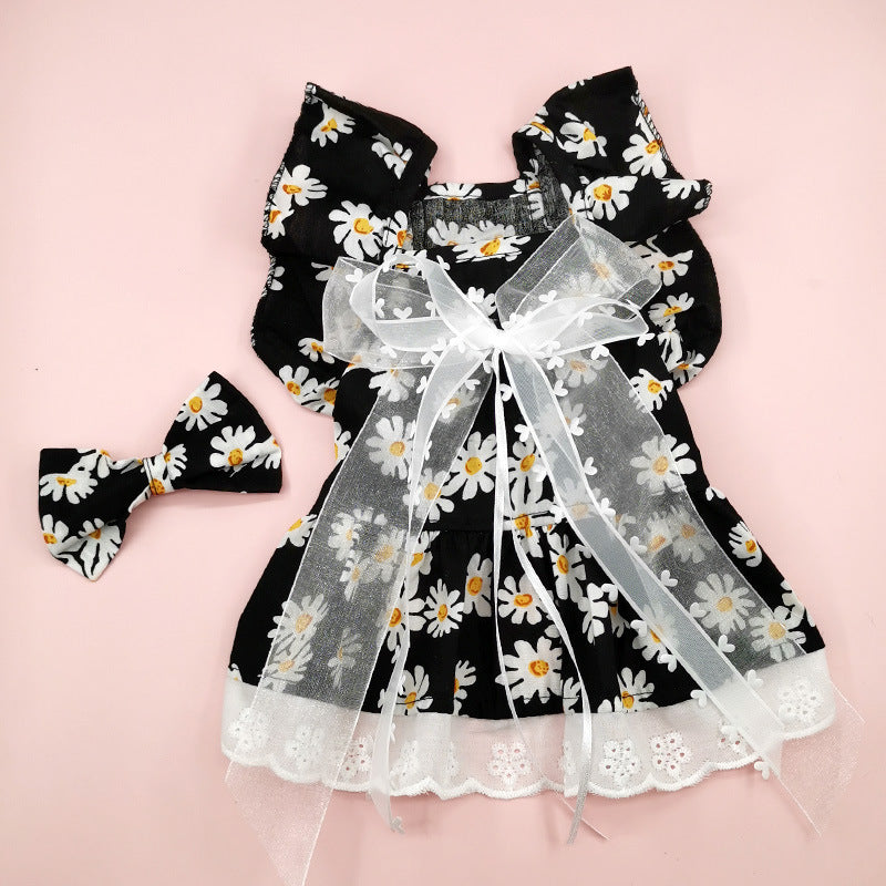 KFX-2806333 Lace Princess Plaid Gauze Skirt for Dogs in Black Daisy, Pink Daisy, and Pink Plaid Bow