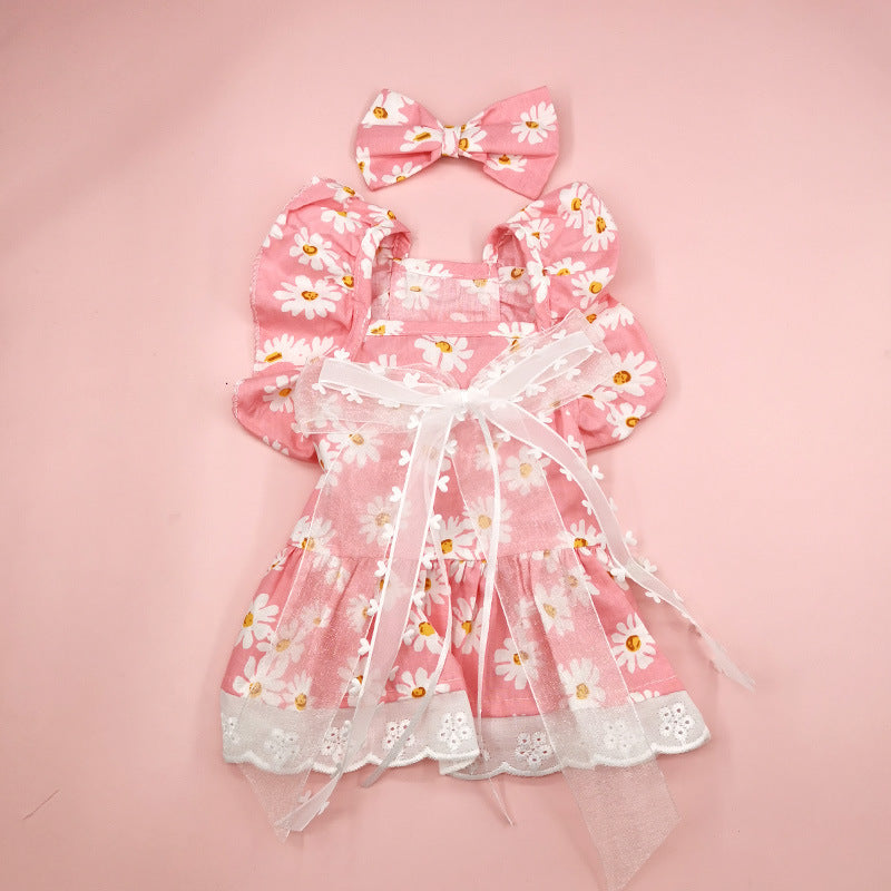 KFX-2806333 Lace Princess Plaid Gauze Skirt for Dogs in Black Daisy, Pink Daisy, and Pink Plaid Bow