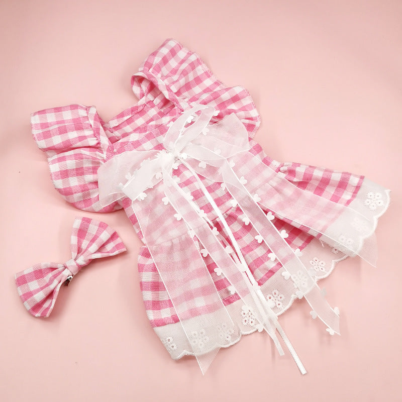KFX-2806333 Lace Princess Plaid Gauze Skirt for Dogs in Black Daisy, Pink Daisy, and Pink Plaid Bow