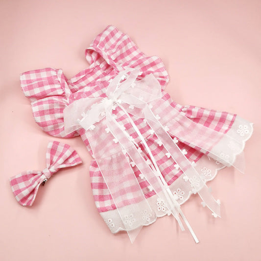 KFX-2806333 Lace Princess Plaid Gauze Skirt for Dogs in Black Daisy, Pink Daisy, and Pink Plaid Bow