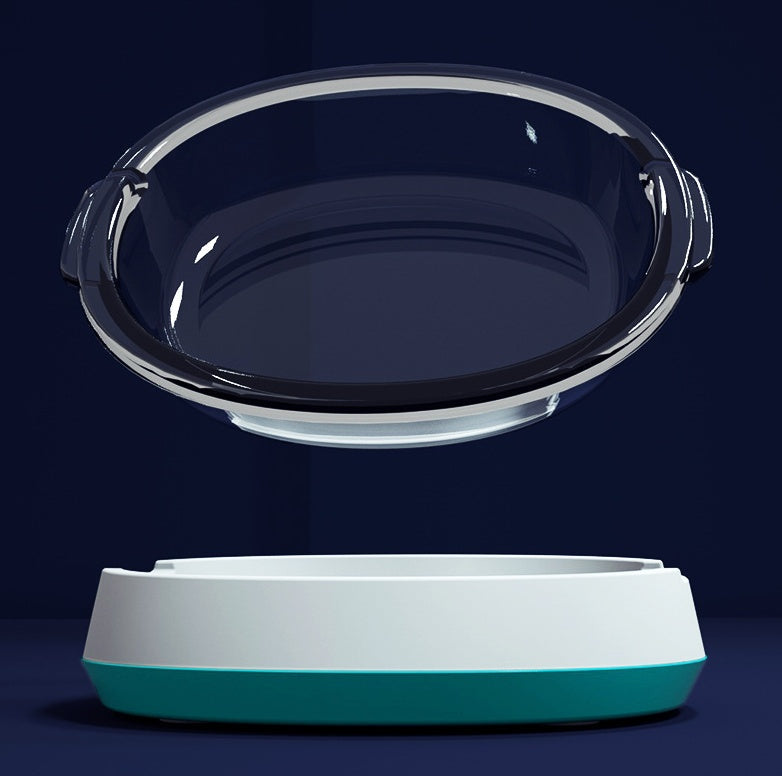 KFX-2807741 Stylish Glass Pet Bowl with ABS Base - 160ml Water, 100g Grain Capacity, 16cm x 13.5cm x 4cm