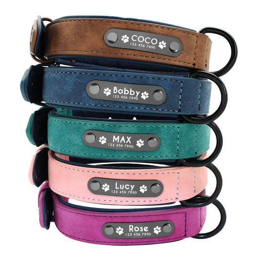 KFX-2809533 Anti-Loss Leather Neck Collar for Pets - Multiple Colors and Sizes Available