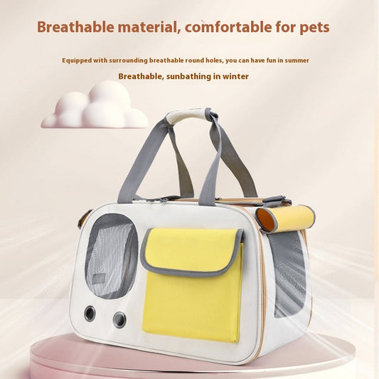 KFX-2809789 Large Capacity Foldable Canvas Single Shoulder Pet Bag in Yellow, Green, or Black