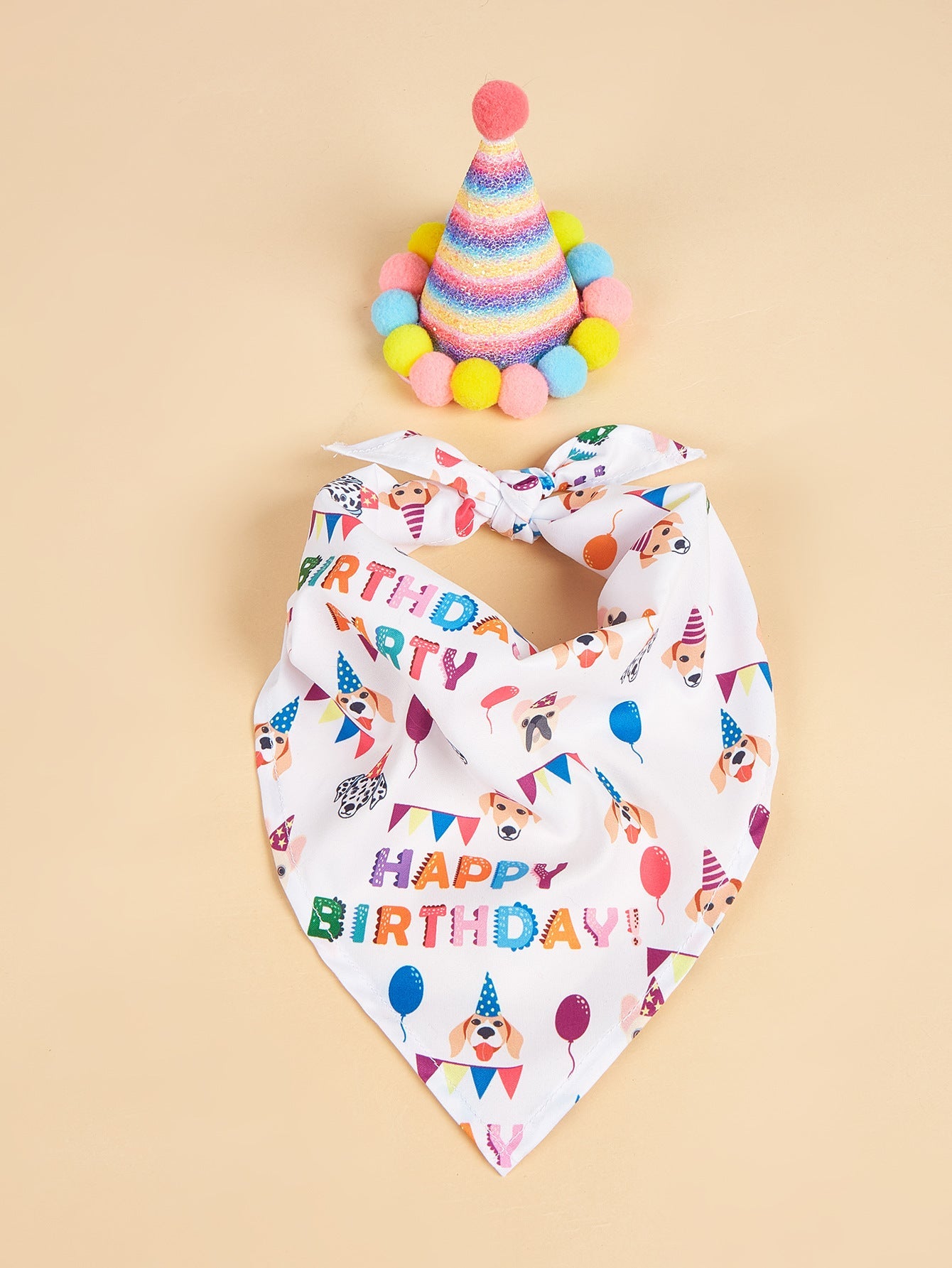 KFX-2812349 Creative Printing Dog Birthday Hat and Drool Towel Accessories Set - Triangular Binder with Cartoon Patterns in Blue and Pink